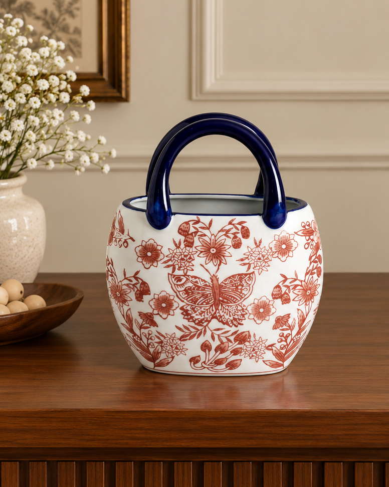 Floral Heritage Handled Vase - Red