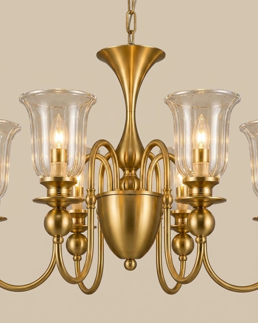 Colonial Bell Glass Shade Chandelier - 6 Light