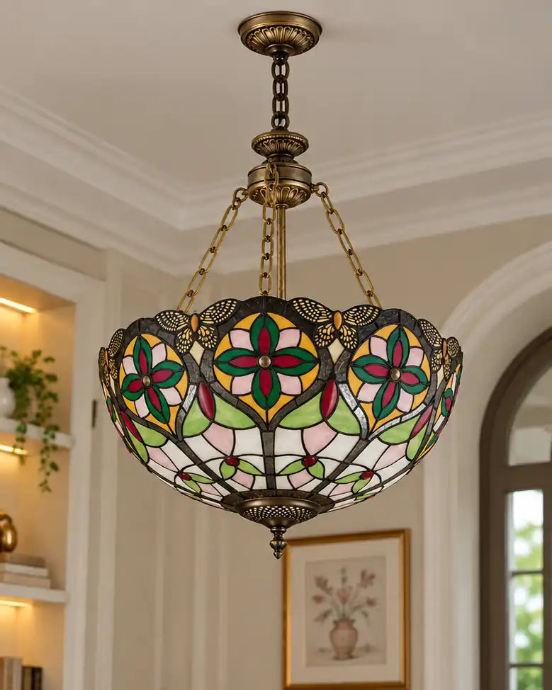 Classic Floral Mosaic Tiffany Chandelier