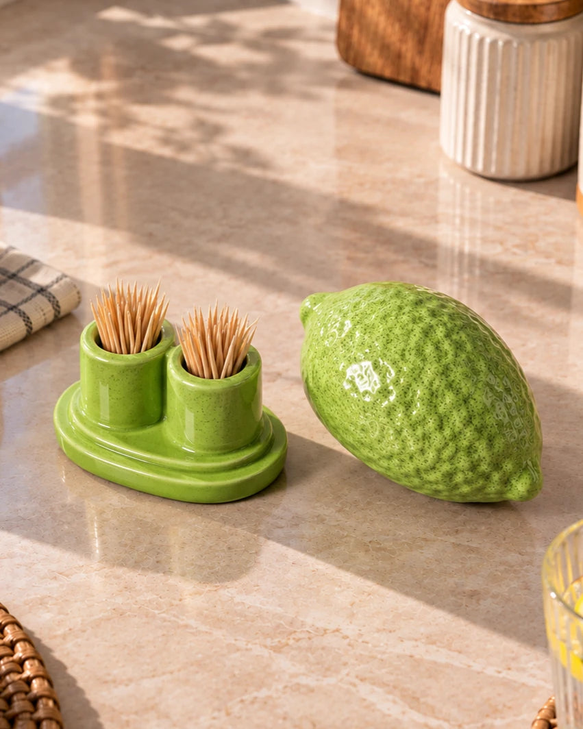 Lemon Tooth Pick Holder - Green