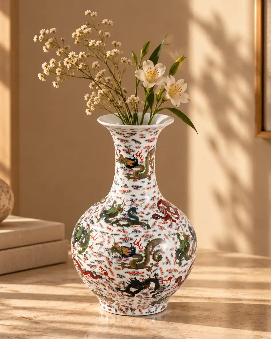 Multicolor Dragon & Phoenix Oriental Vase
