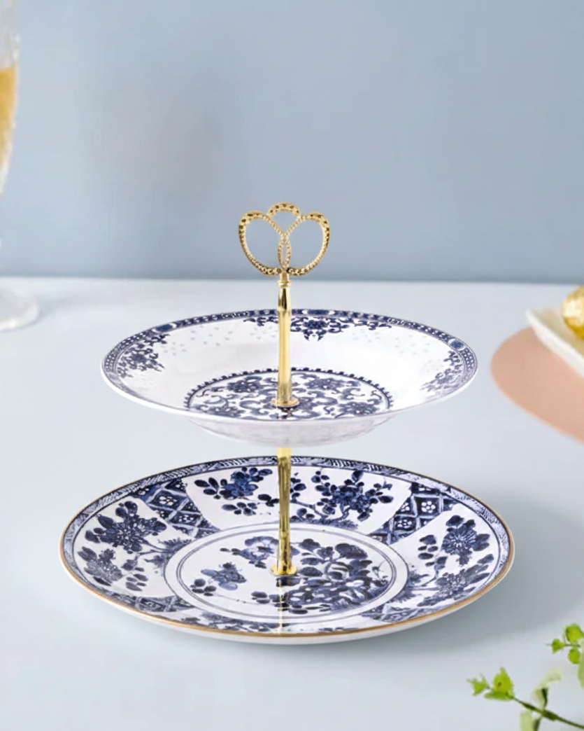 Heritage Blue Pottery 2-Tier Cake Stand 
