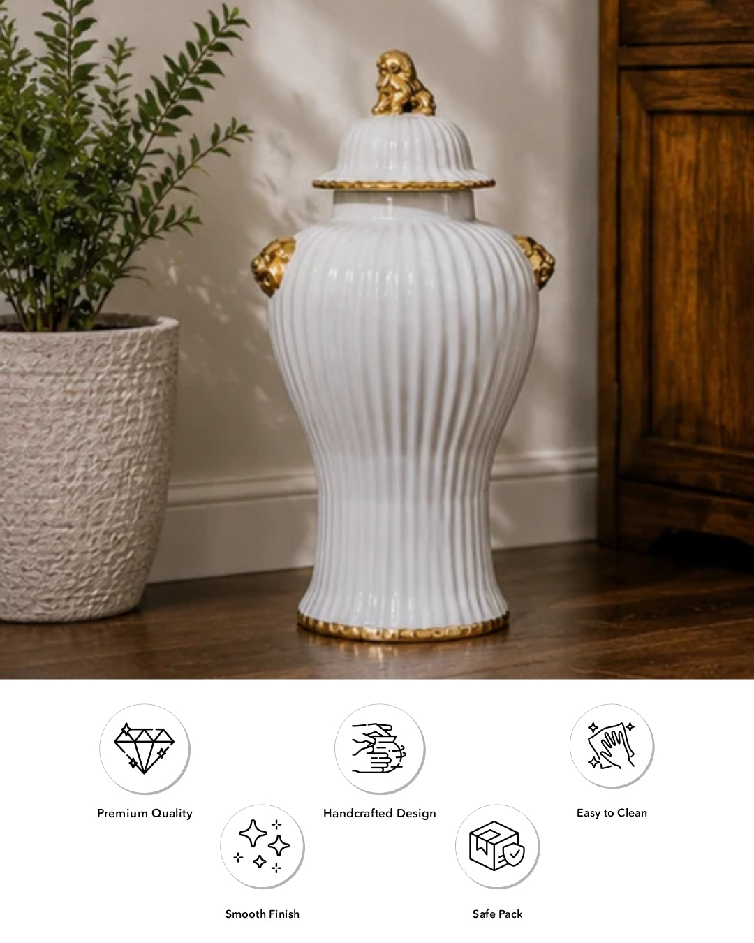 Luxe Monochrome White Foo Dog Temple Jar- Large - 66 cm 