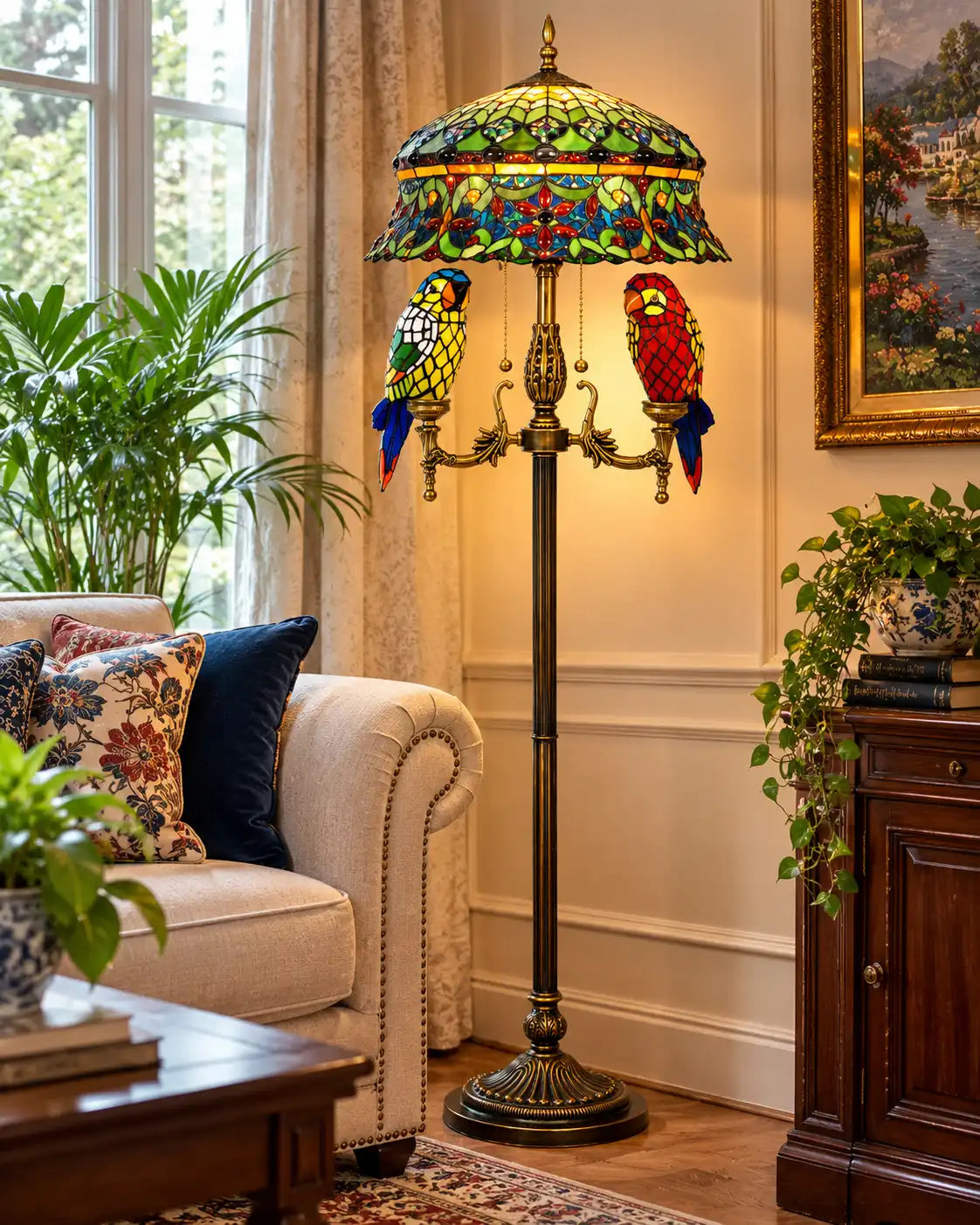 Imperial Parrots Tiffany Floor Lamp