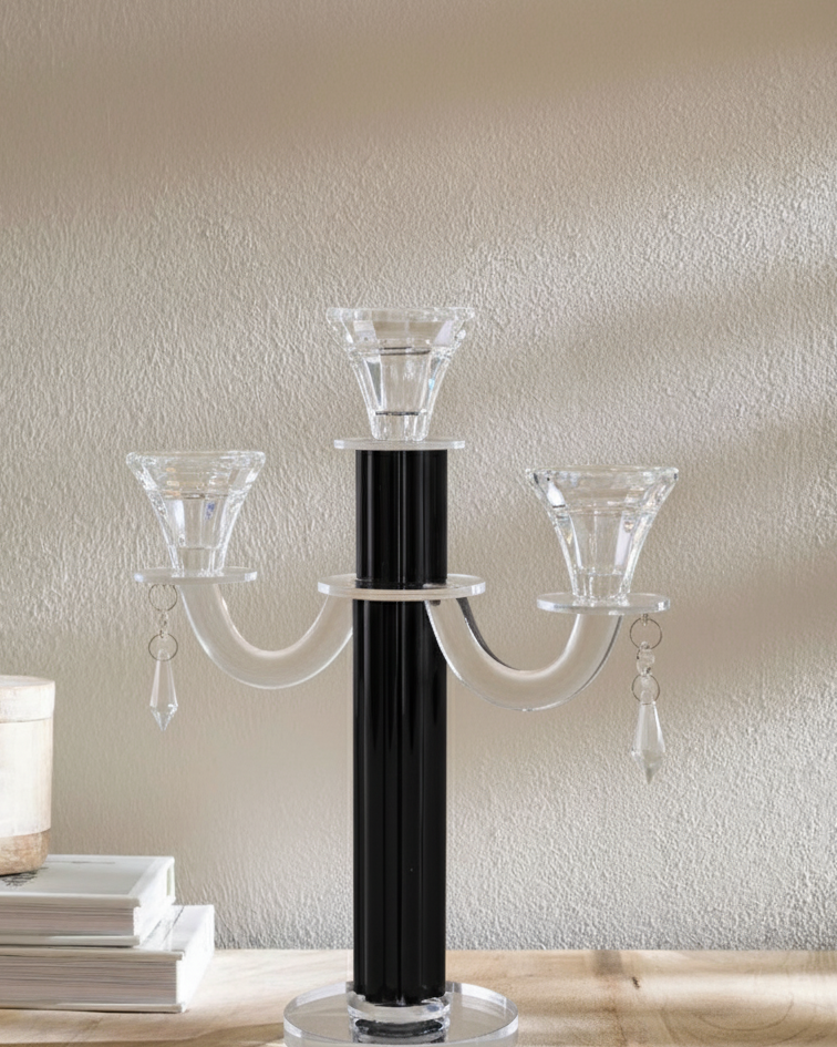 Black Radiant 3-Arms Crystal Candle Stand 