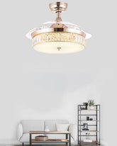 Golden Aura Retractable Ceiling Fan + Chandelier Light (with Remote Control) 