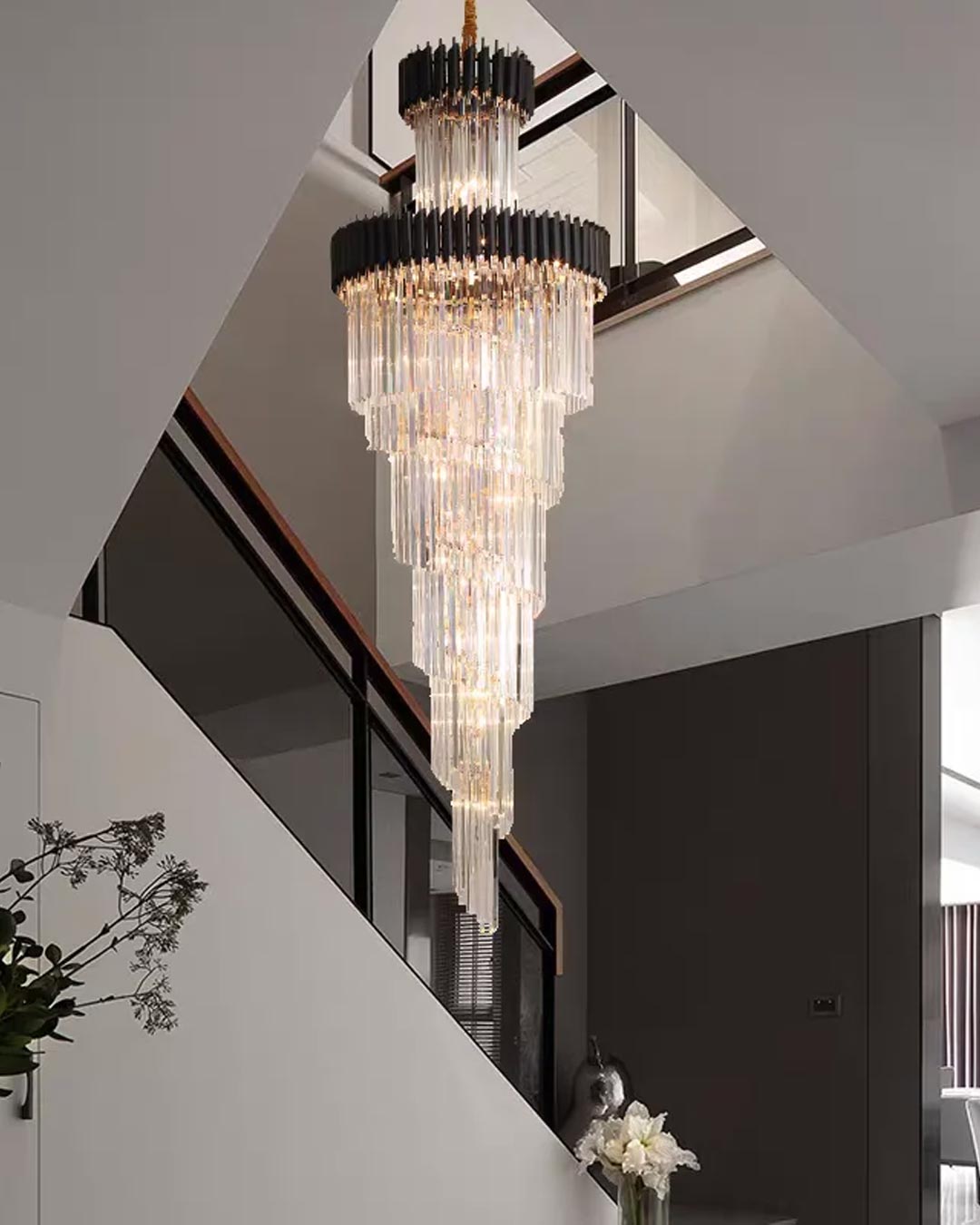 Geminus Long Crystal Chandelier - Black - The Decor Kart 