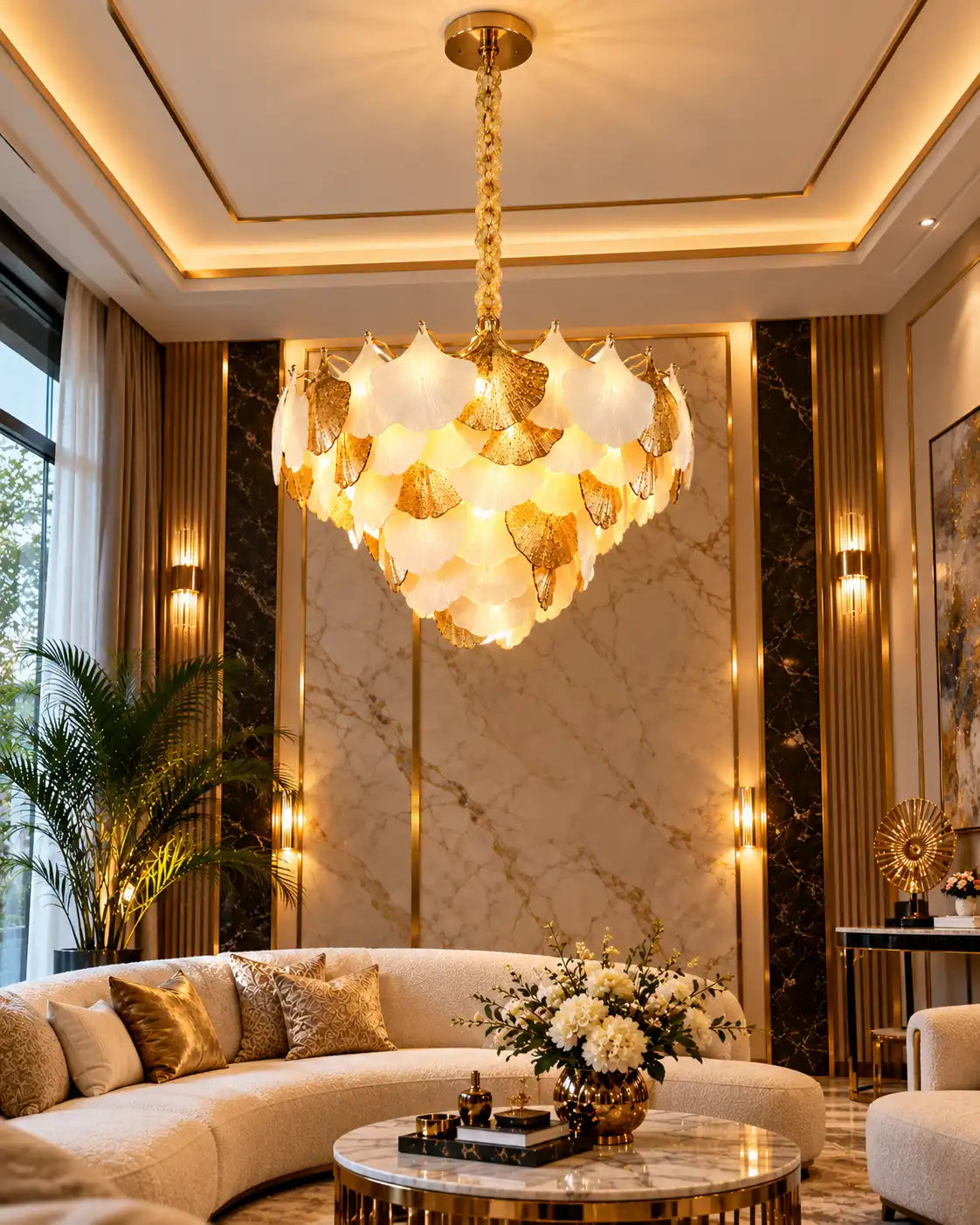 Ginkgo Leaf Crystal Chandelier - Medium