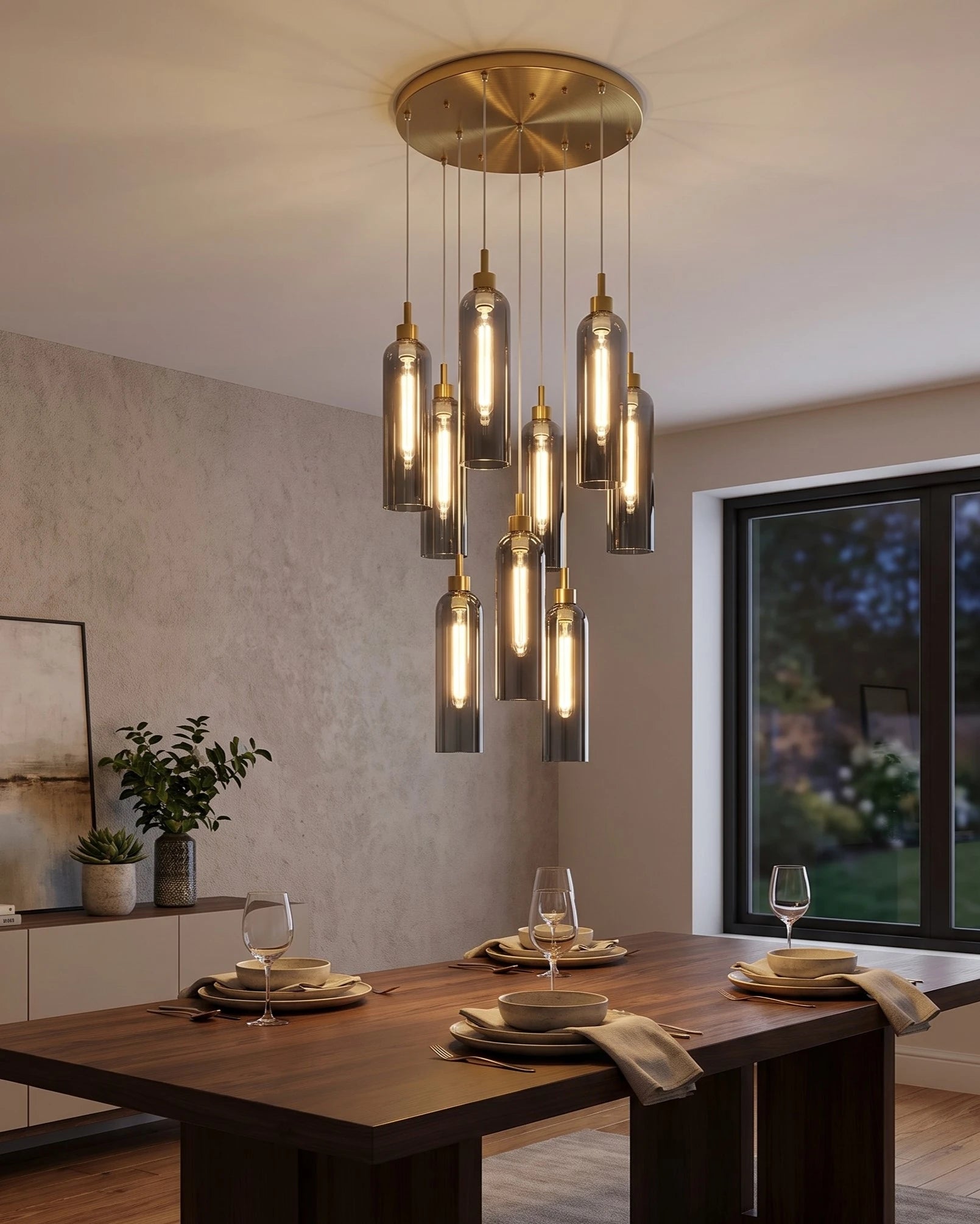 Tiered Tube Chandelier - Smoke - 10 Lights