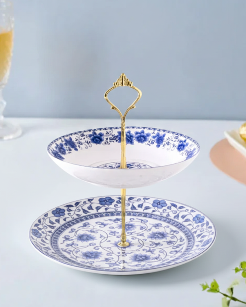 Blue Eden Floral 2-Tier Cake Stand 