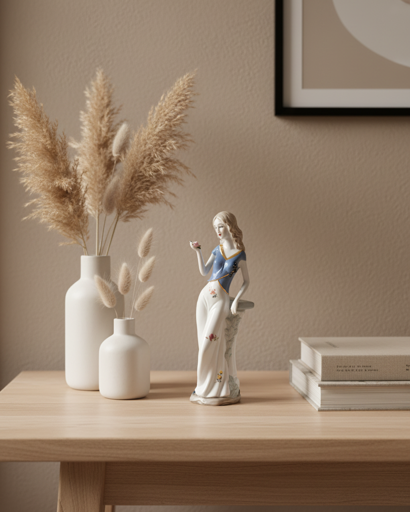 Graceful Lady With Blossoms - Fine Porcelain Figurine 