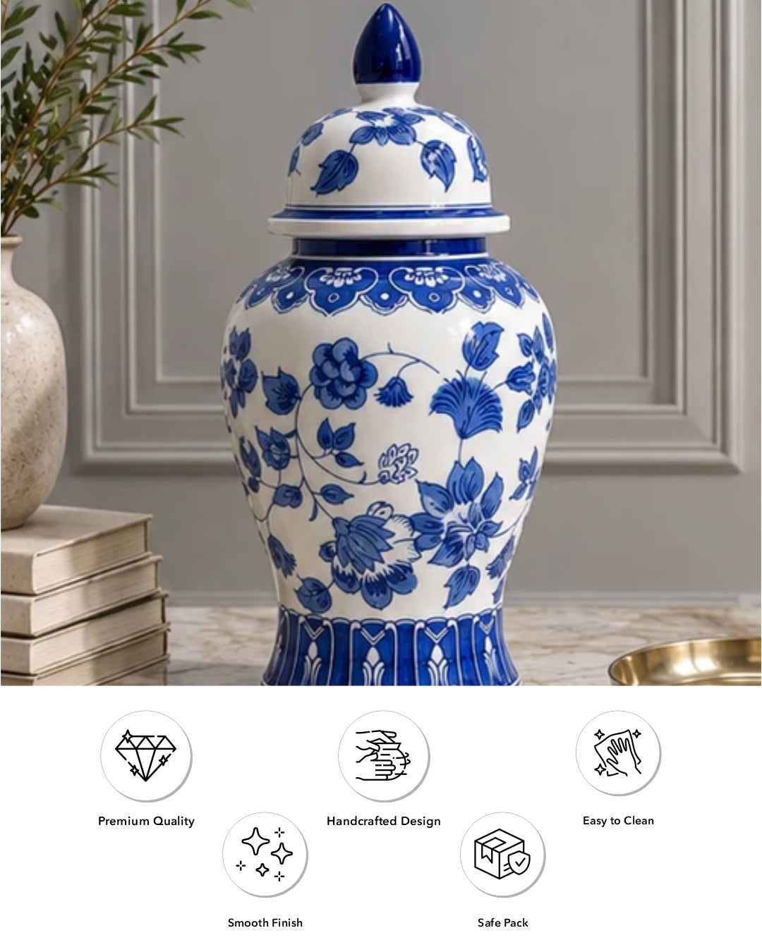 Blue Floral Bloom Temple Jar 