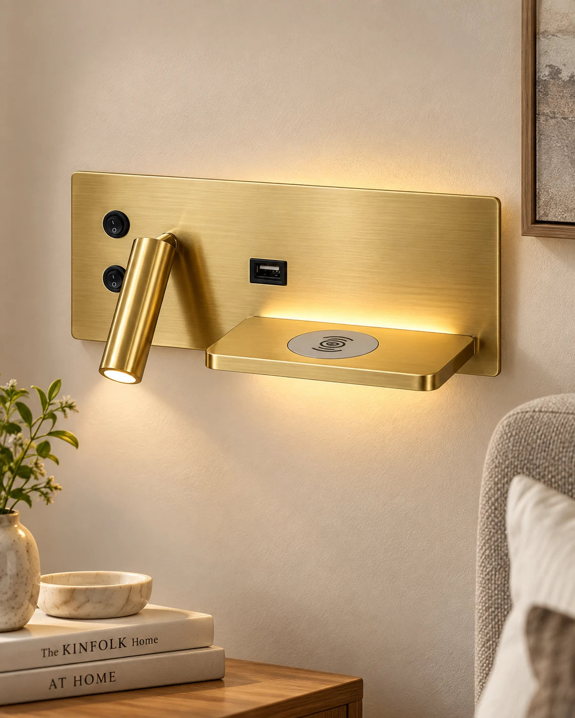 Luminara Luxe LED Wall Light with Wireless Charger