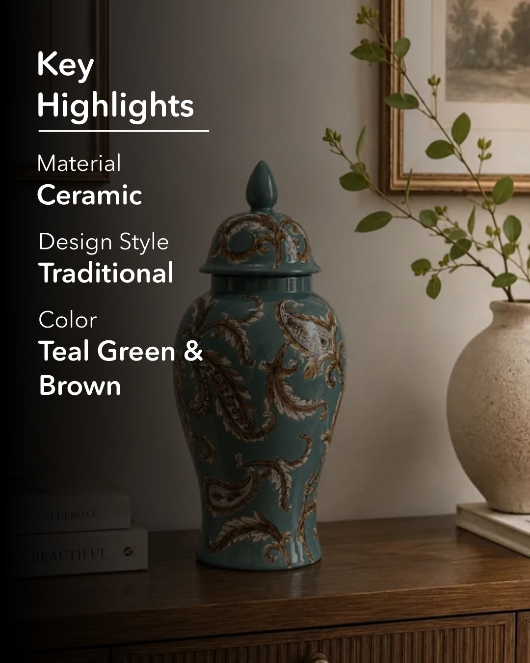 Teal Paisley Decorative Temple Jar 