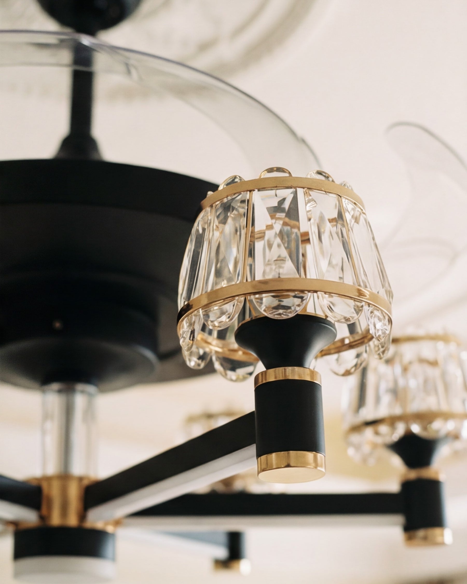 Modern Crown Arm Retractable Ceiling Fan + Chandelier Light (with Remote Control) 