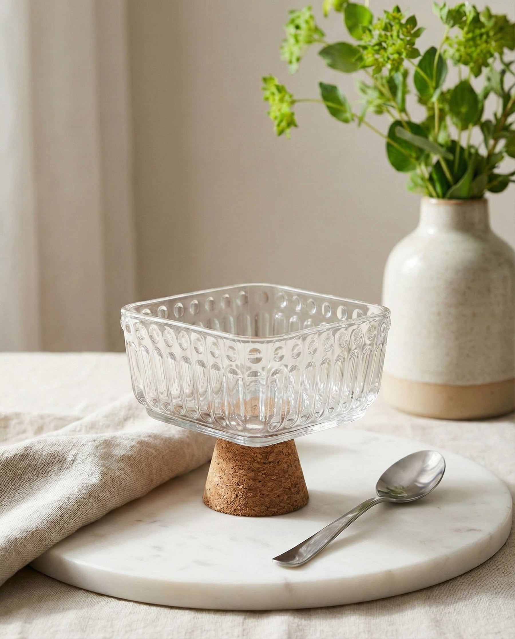 Modern Ribbed Glass Dessert Bowl 