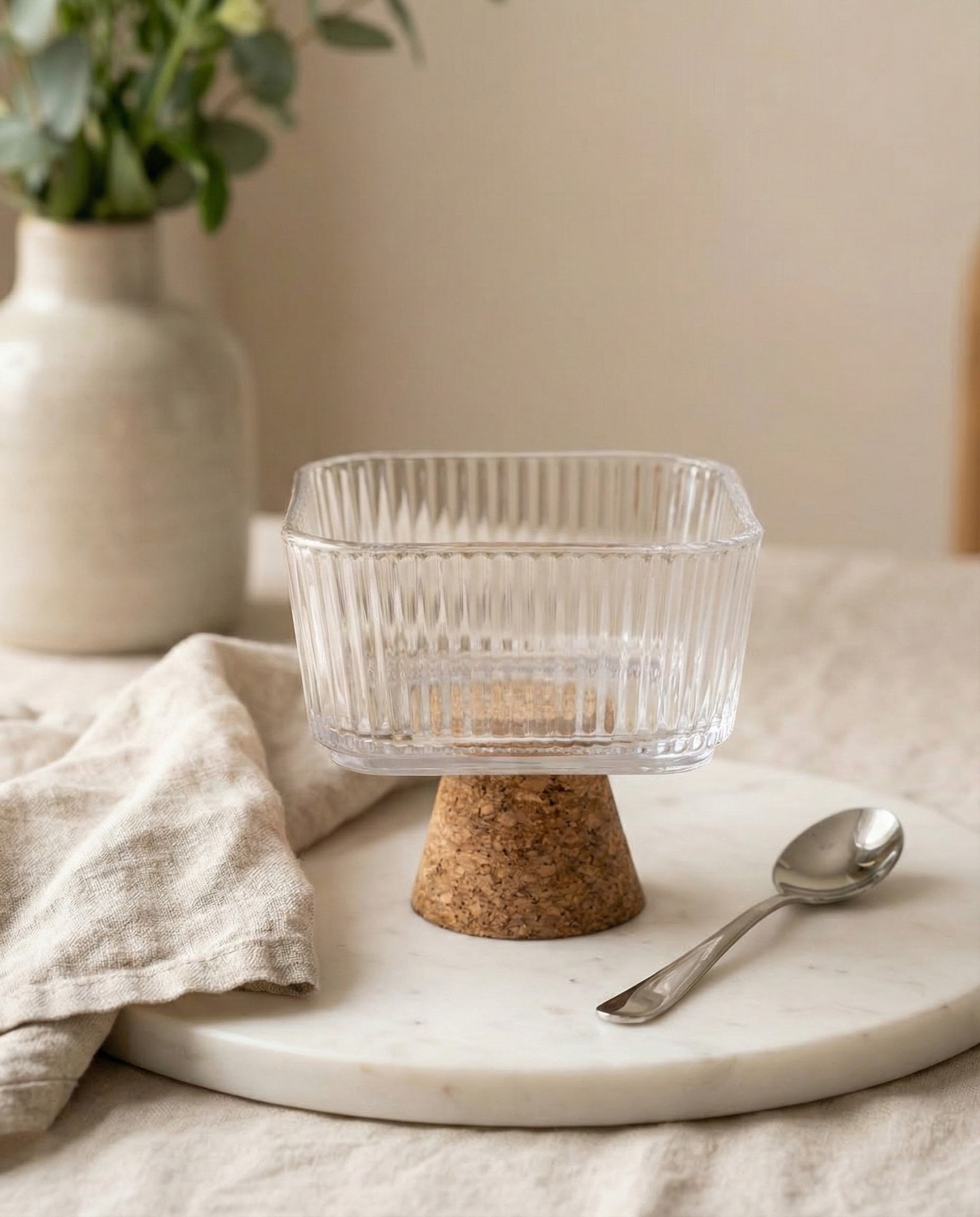 Modern Ribbed Glass Dessert Bowl 