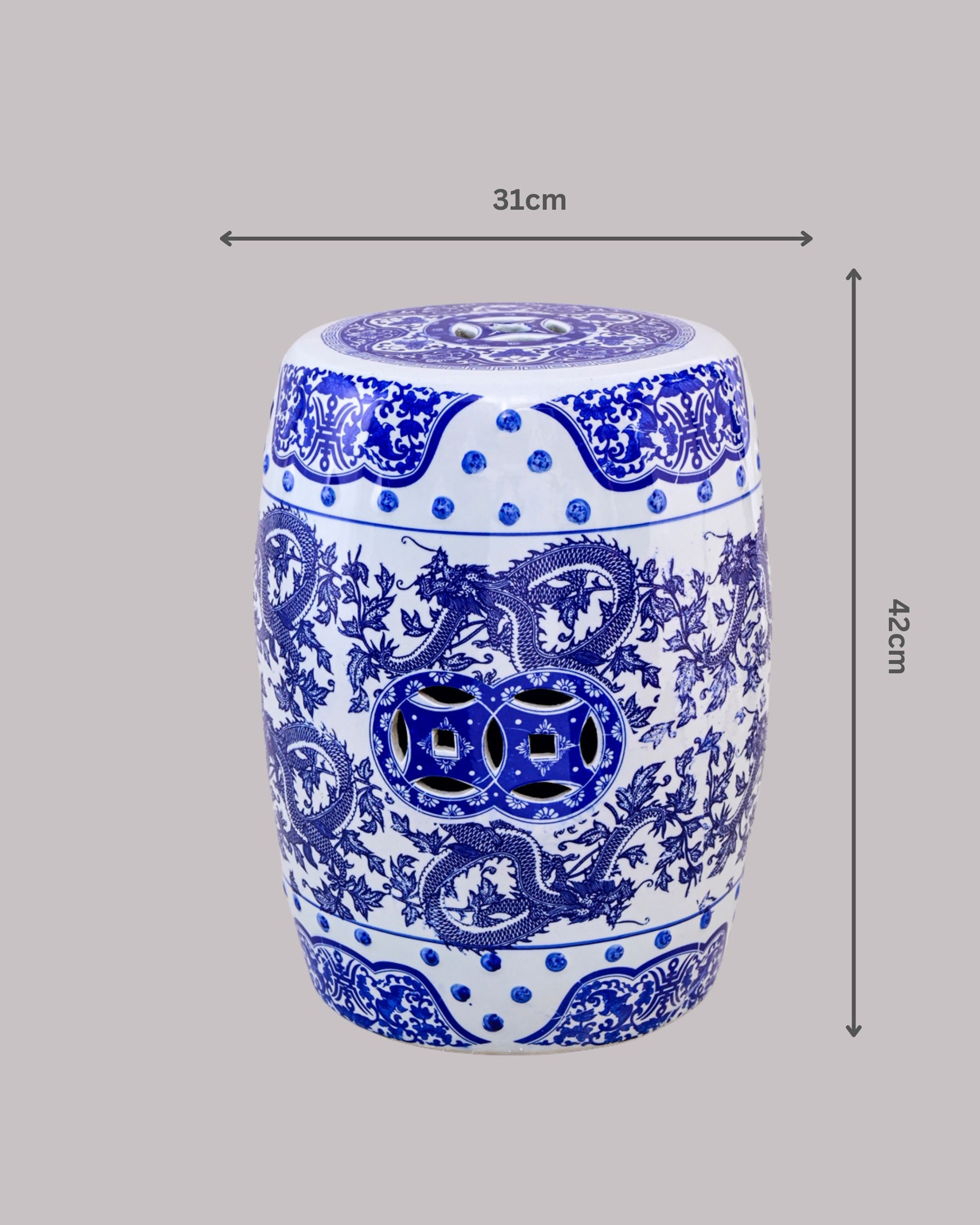 Blue Dragon Motif Garden Stool 