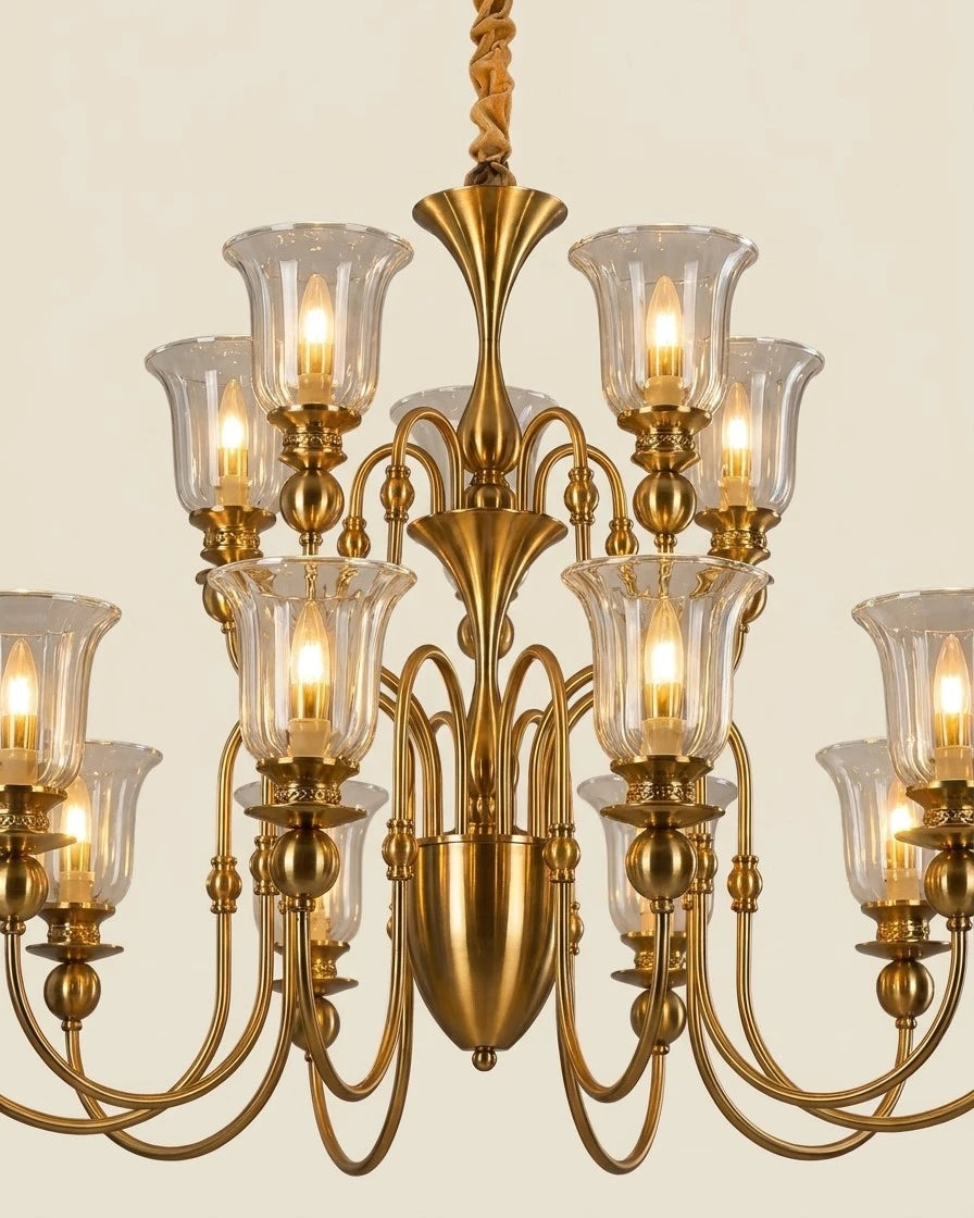 Colonial Bell Glass Shade Chandelier - 12 Light 