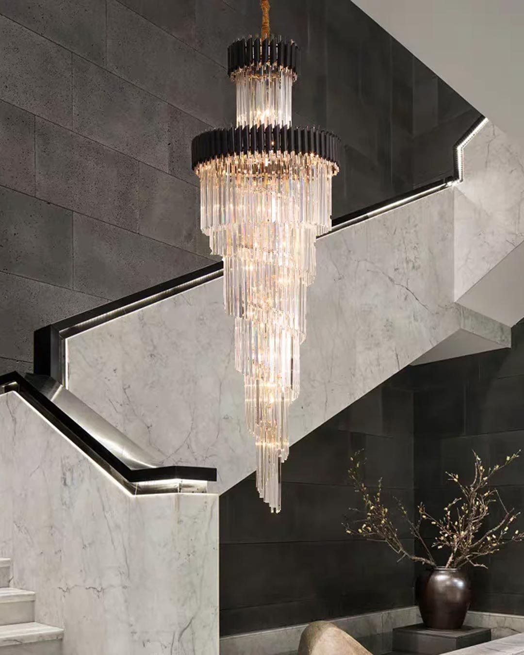 Geminus Long Crystal Chandelier - Black - The Decor Kart