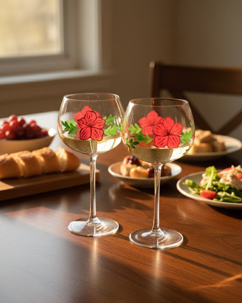 Red Blossom Wine Glass - Set Of 6 