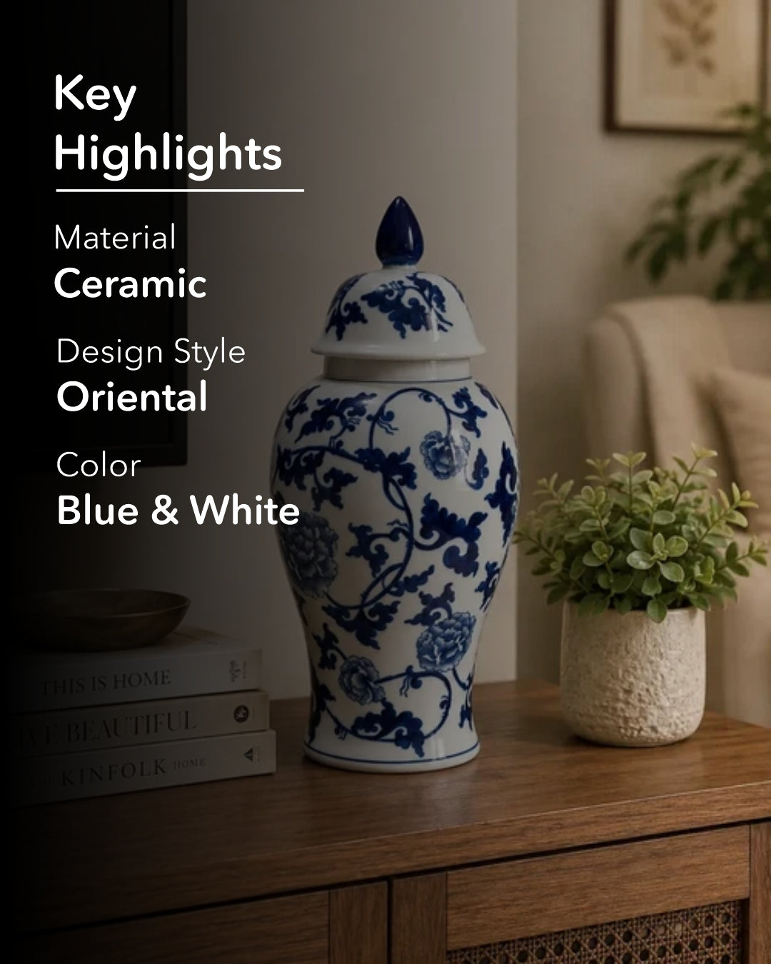 Indigo Vine Decorative Temple Jar 