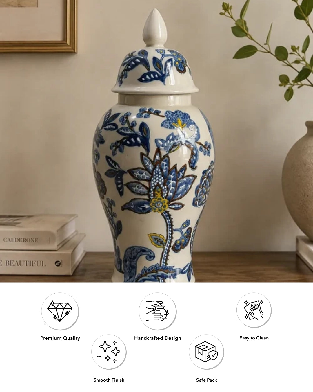 Ivory Floral Ceramic Temple Jar 