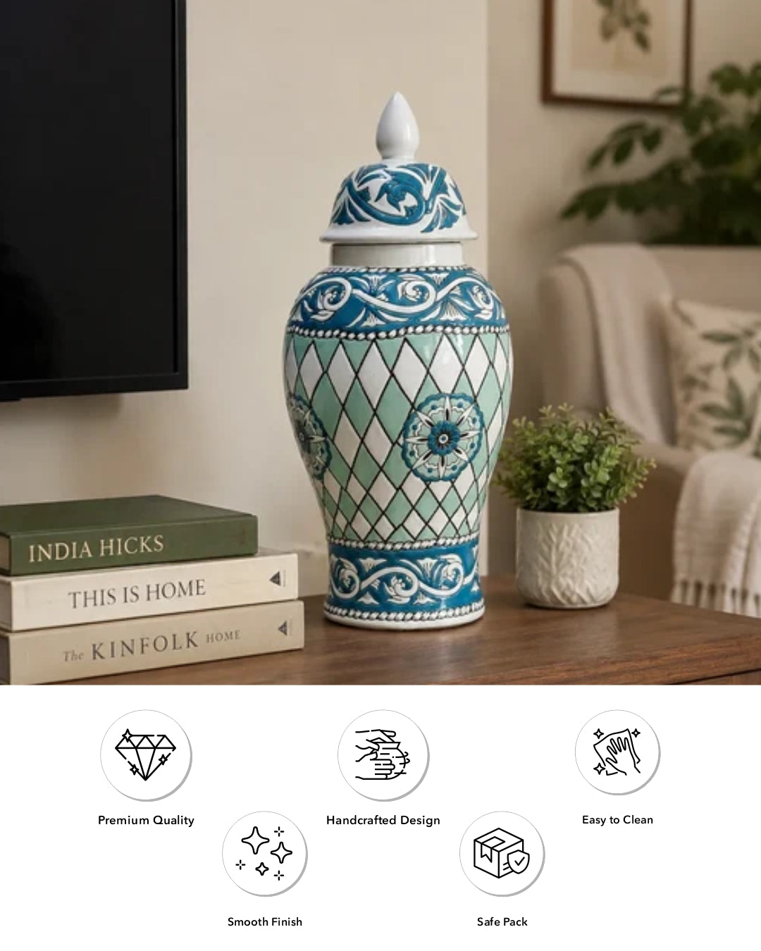 Trellis Medallion Ceramic Temple Jar 