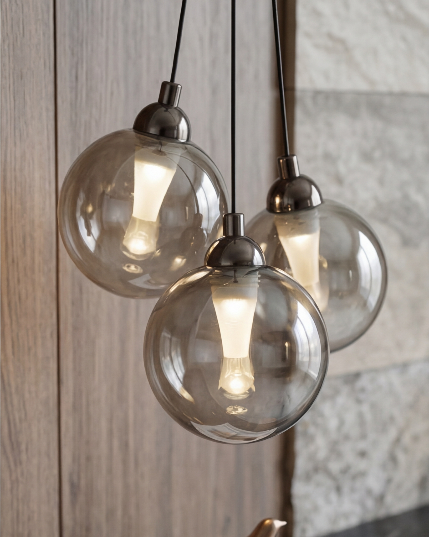 Orb Trio Drop Wall Light - Smoke 