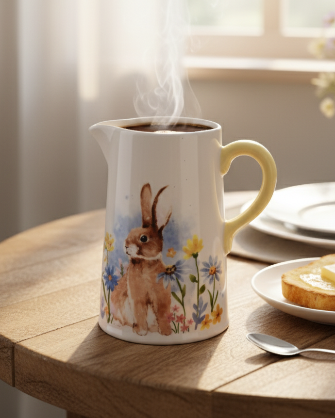 Spring Bunny Floral Ceramic Jug