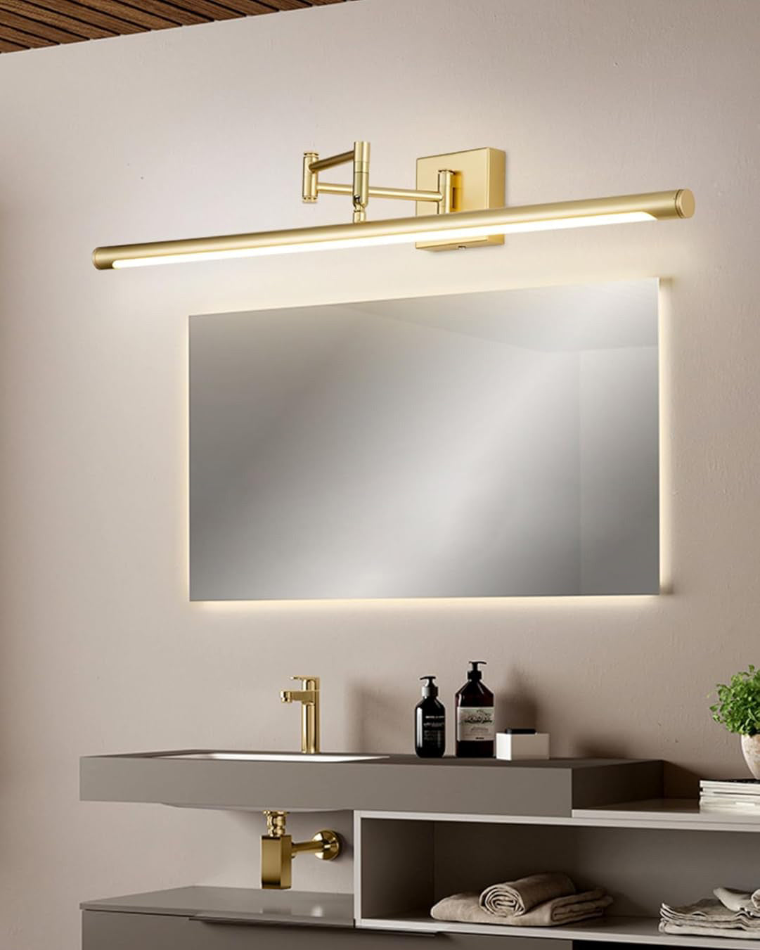 Adjustable Mirror LED Wall Light - Gold 