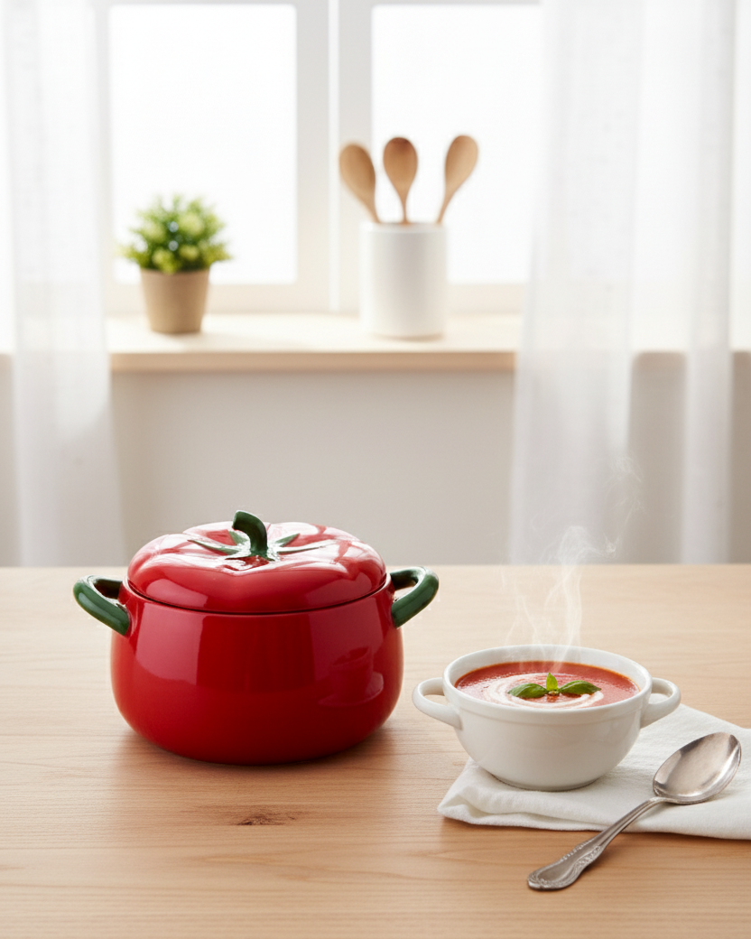 Tomato Shaped Ceramic Stew Bowl with Lid 
