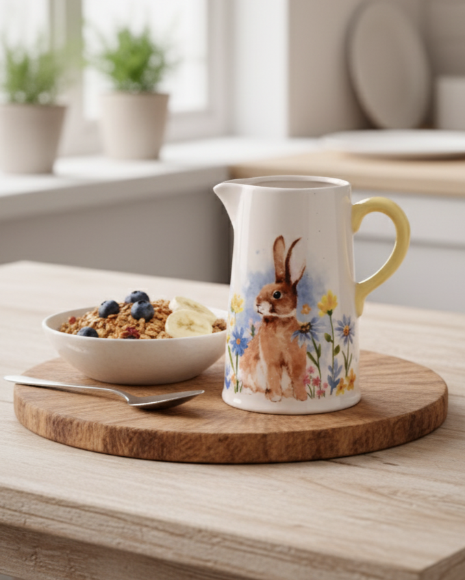 Spring Bunny Floral Ceramic Jug 
