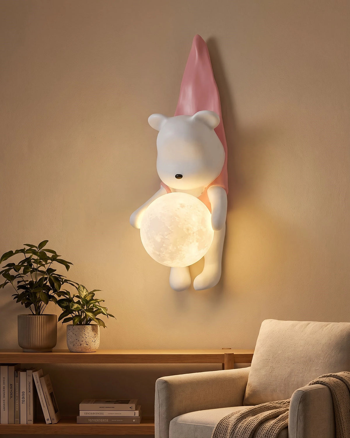 Cuddle Bear Moon Wall Light - Pink