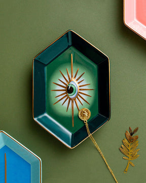 Evil Eye Hexagonal Ring Dish - Green