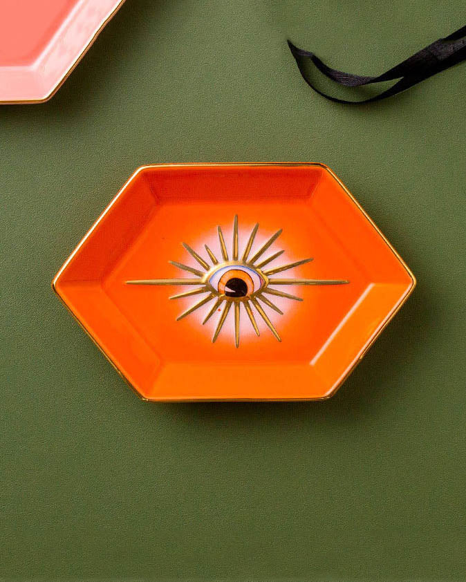 Evil Eye Hexagonal Ring Dish - Orange - The Decor Kart 