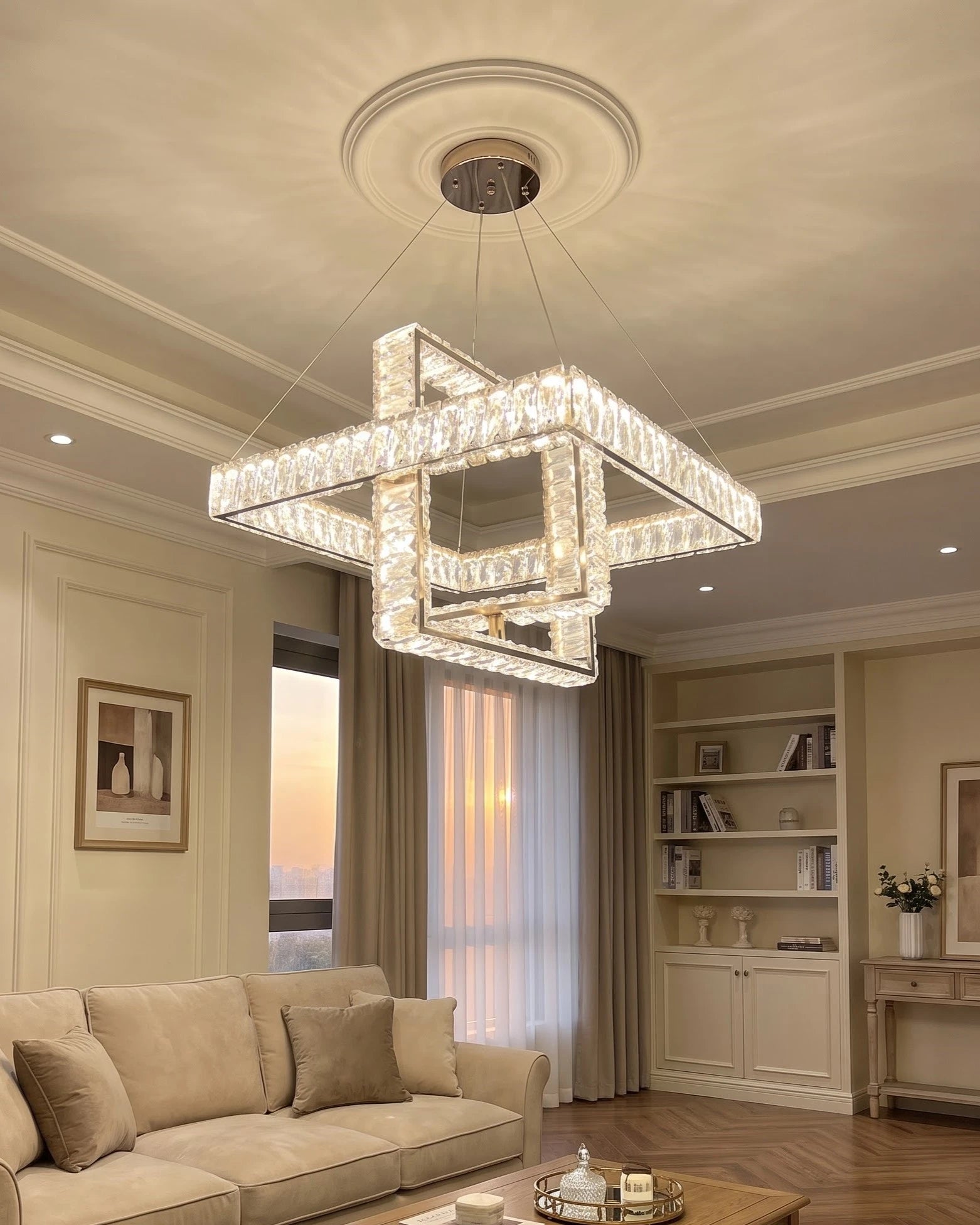 Crystal Cube Frame LED Chandelier 