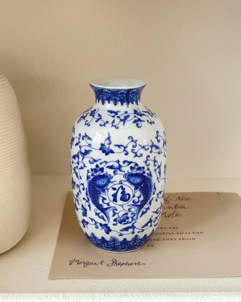 Blue & White Twin Koi Harmony Mini Vase 