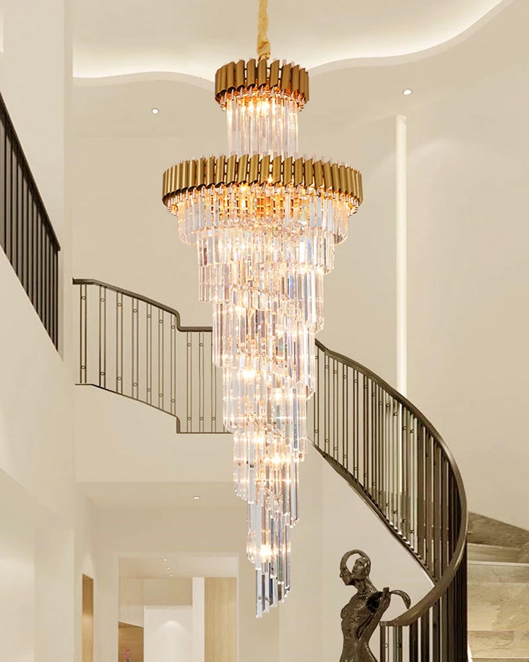 Geminus Long Crystal Chandelier - Gold - The Decor Kart 