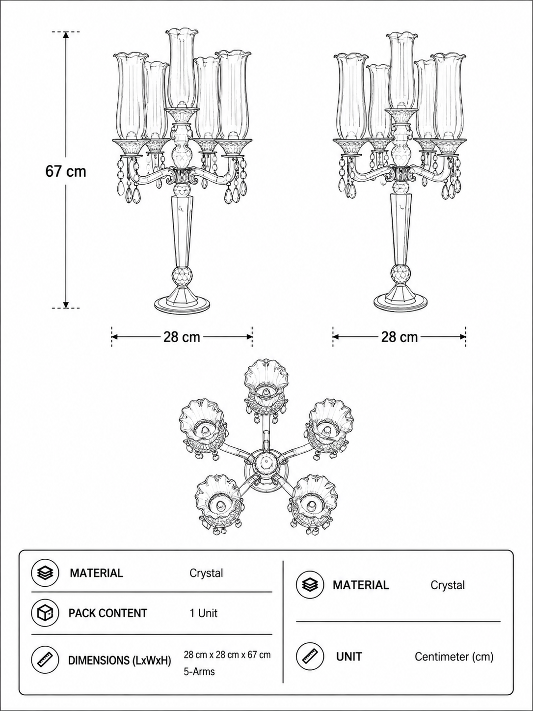 Regal Prism 5-Arms Glass Candelabra 