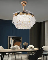 Crystal Floral Retractable Ceiling Fan + Chandelier Light (with Remote Control) 