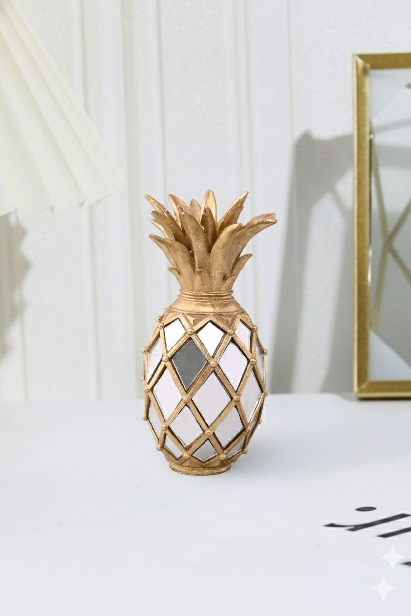 Golden Pineapple Mirror Table Décor - Set Of 3 