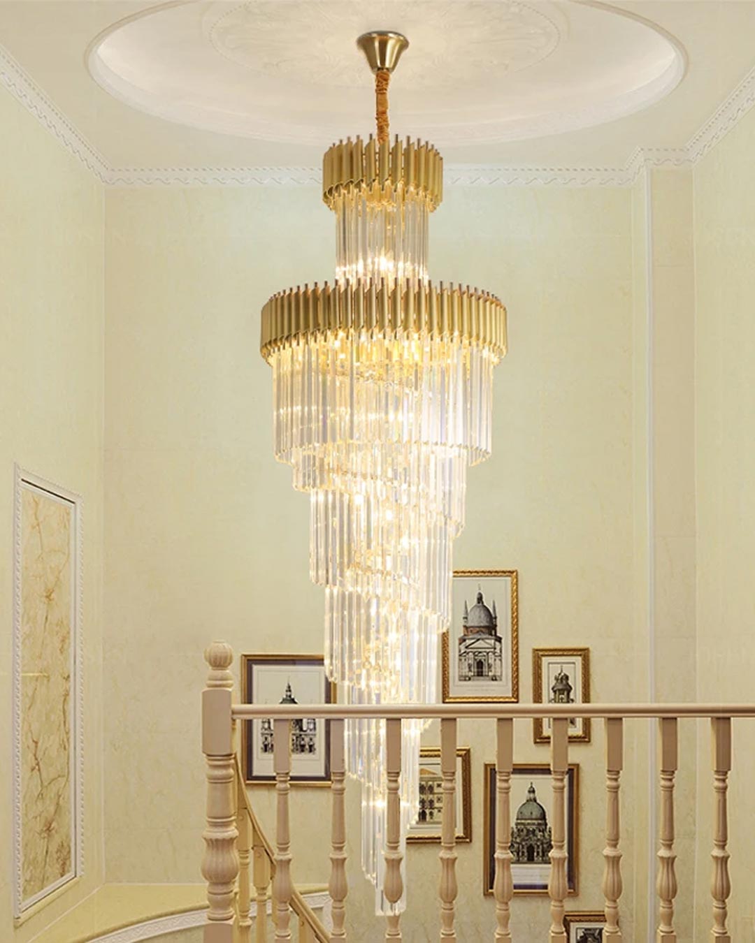 Geminus Long Crystal Chandelier - Gold - The Decor Kart 