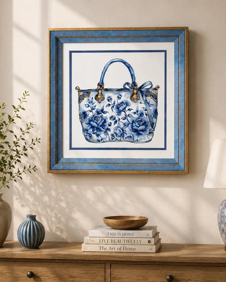 Blue & White Framed Wall art - 12"x12" 