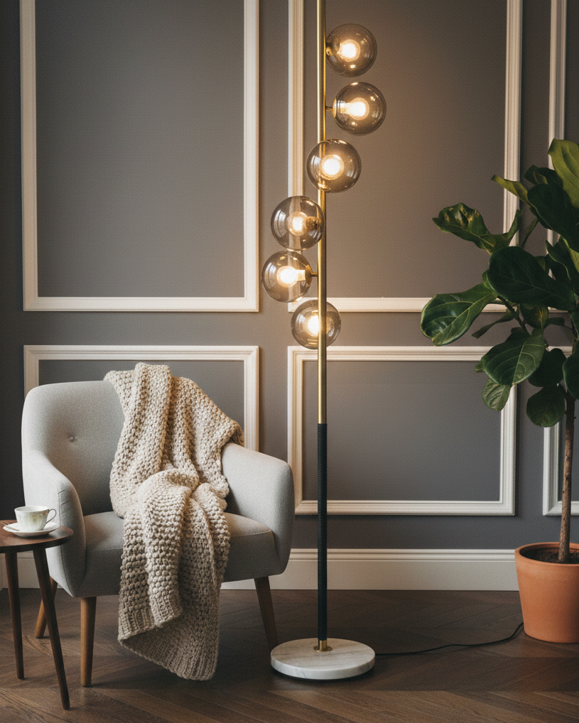 Modern Smoke Globe Floor Lamp 