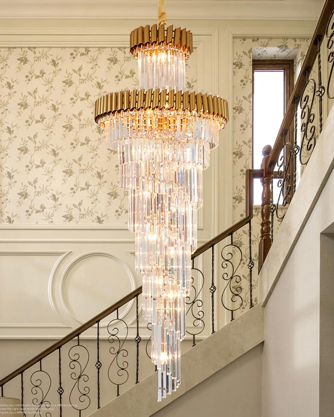 Geminus Long Crystal Chandelier - Gold - The Decor Kart 