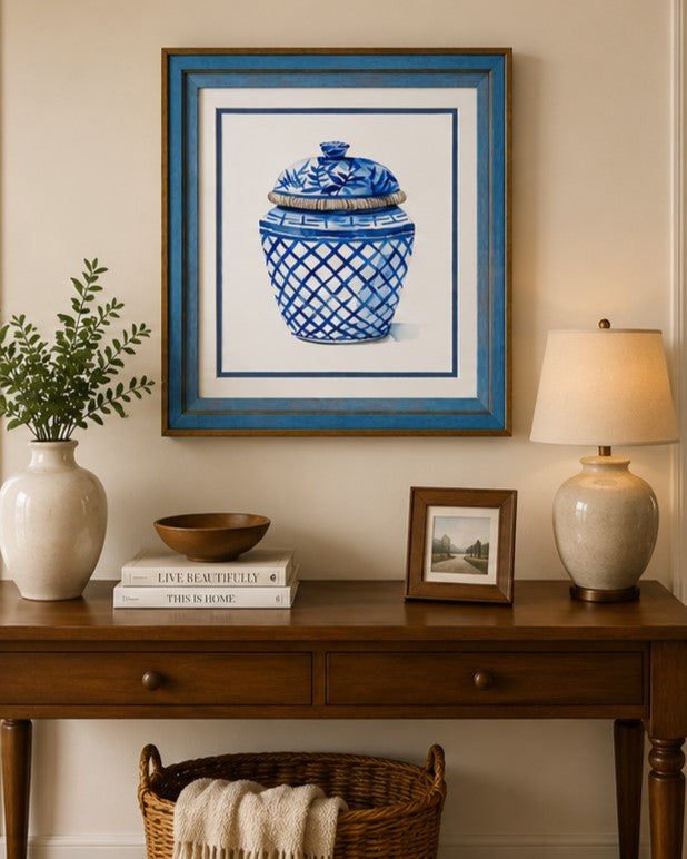 Blue & White Framed Wall art - 12"x12" 
