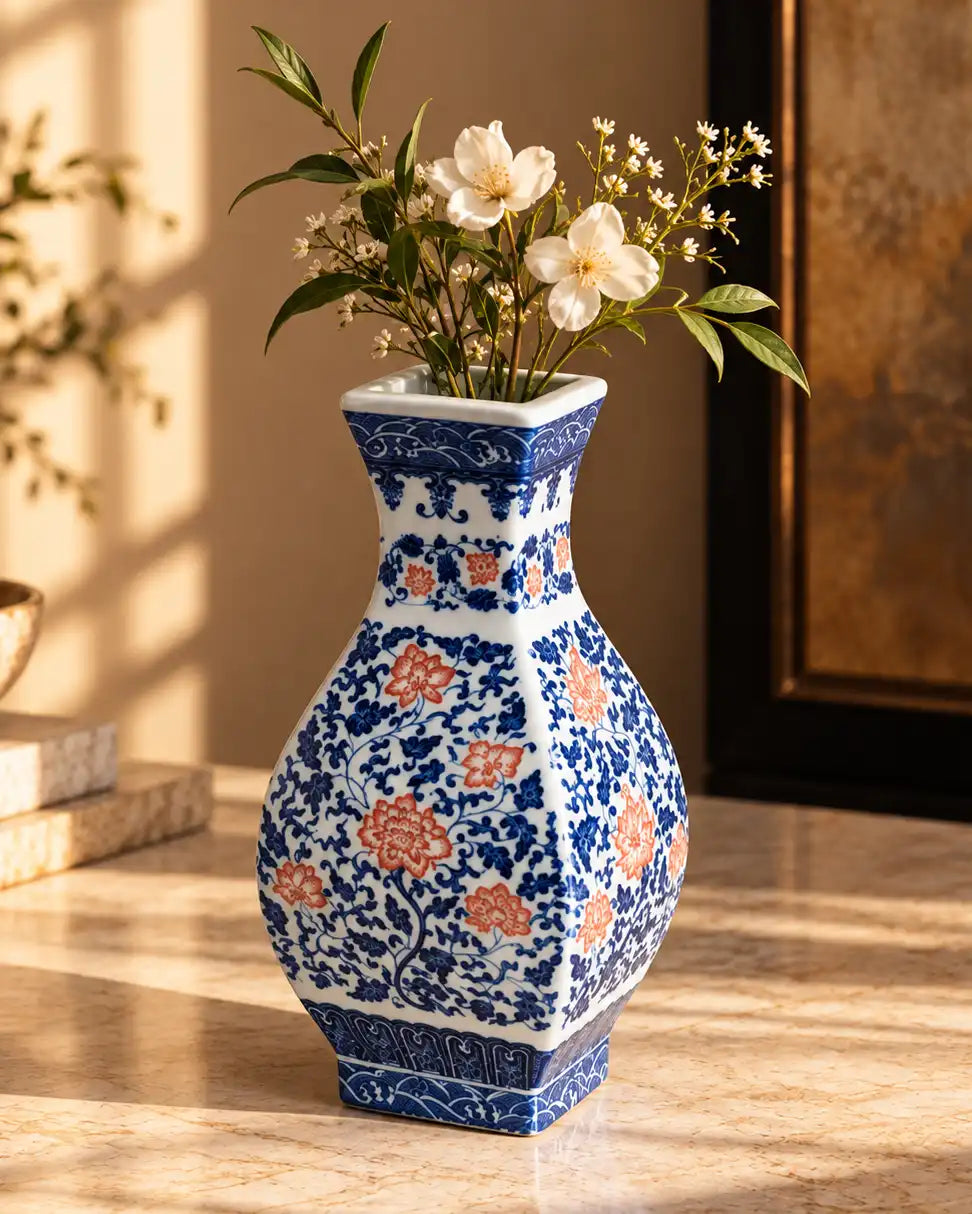 Blue & White Floral Blossom Vase