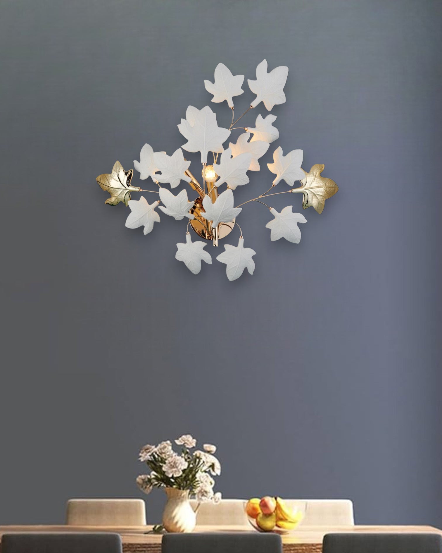 Ceramic Leaf Wall Light-3 Bulb 