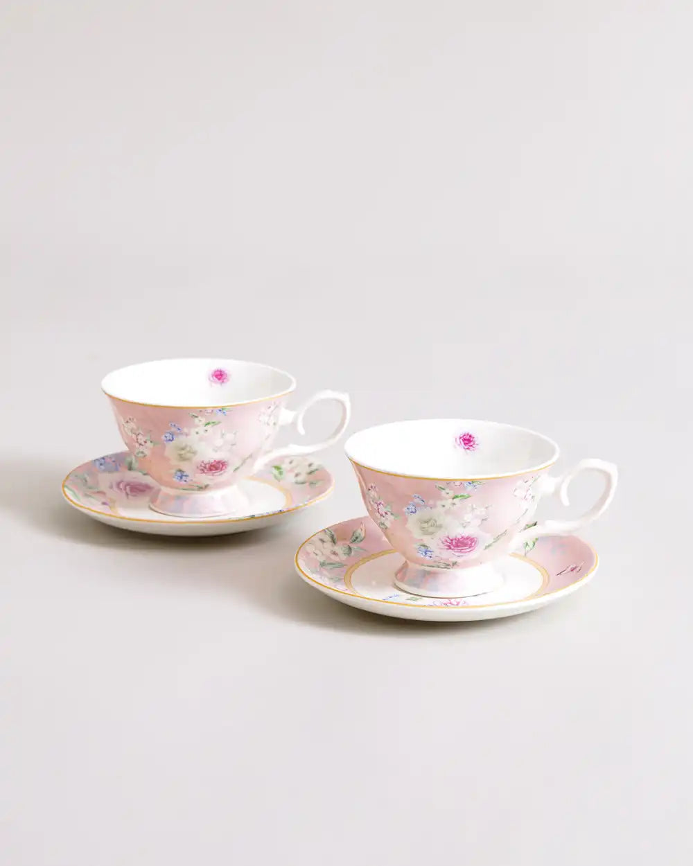 Pink Meadow Cup & Saucer - Set of 2